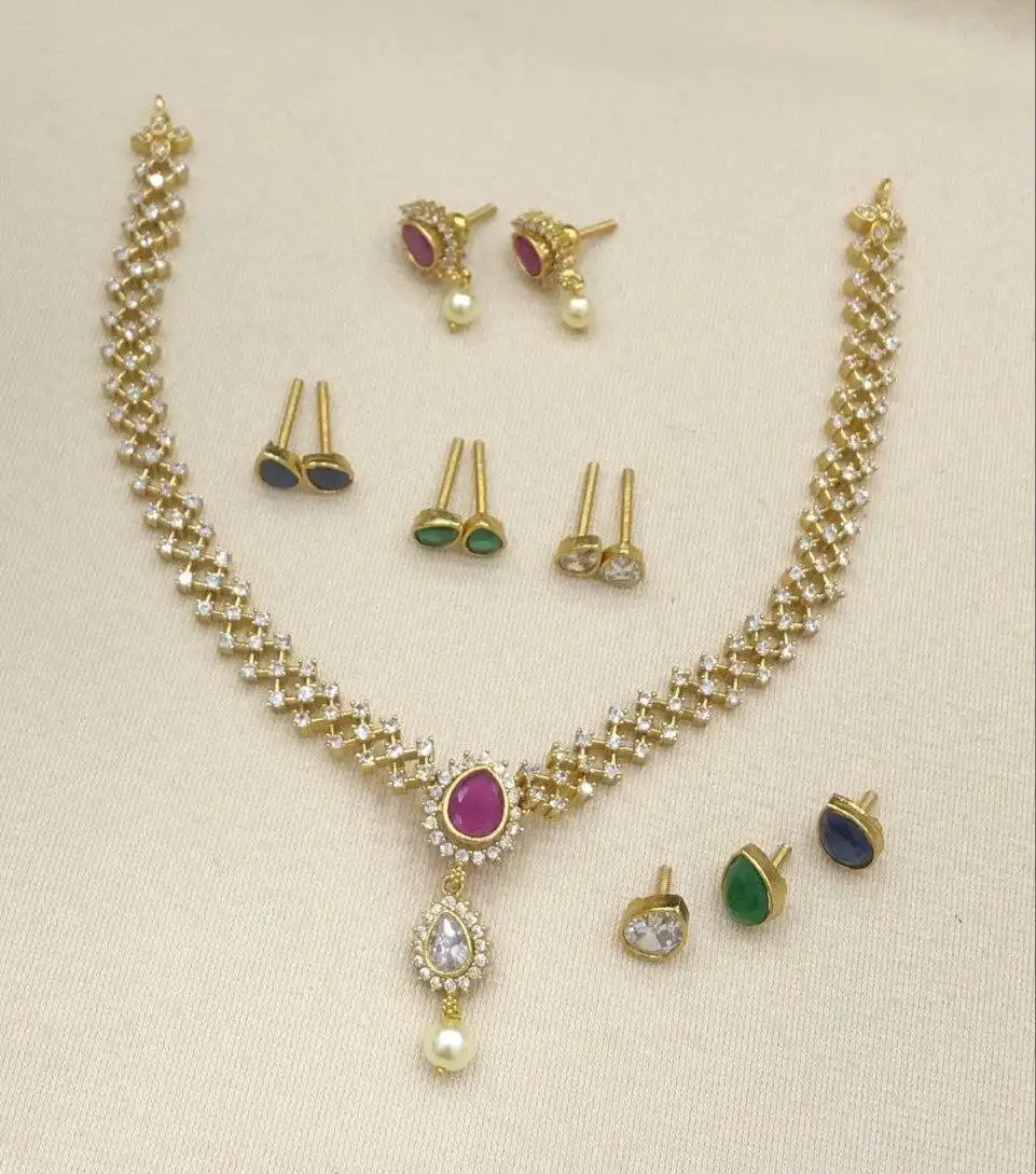 Aarohi Pearl Drop CZ Stone Exclusive Changeable Necklace Set